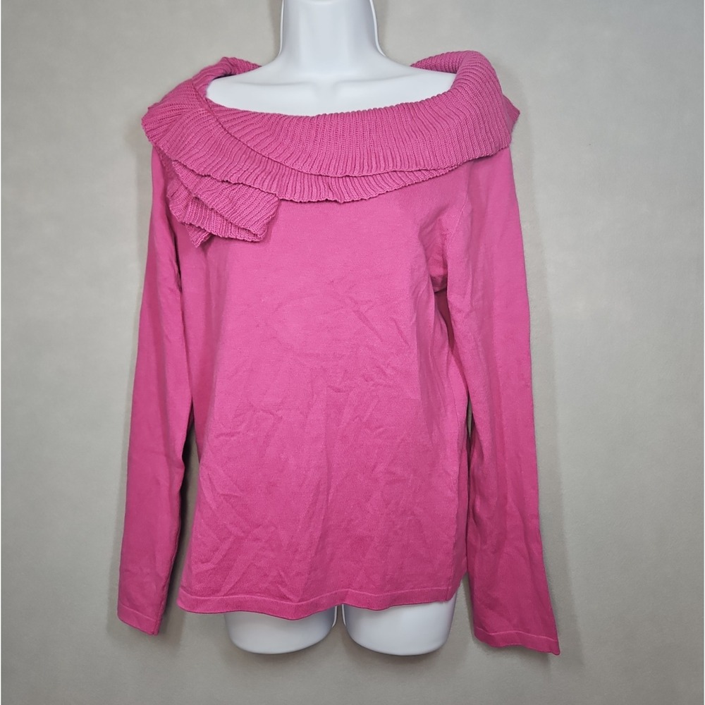 Chaps Womens Pink Ruffled Collar Boat Neck Sweater Size Large NWT